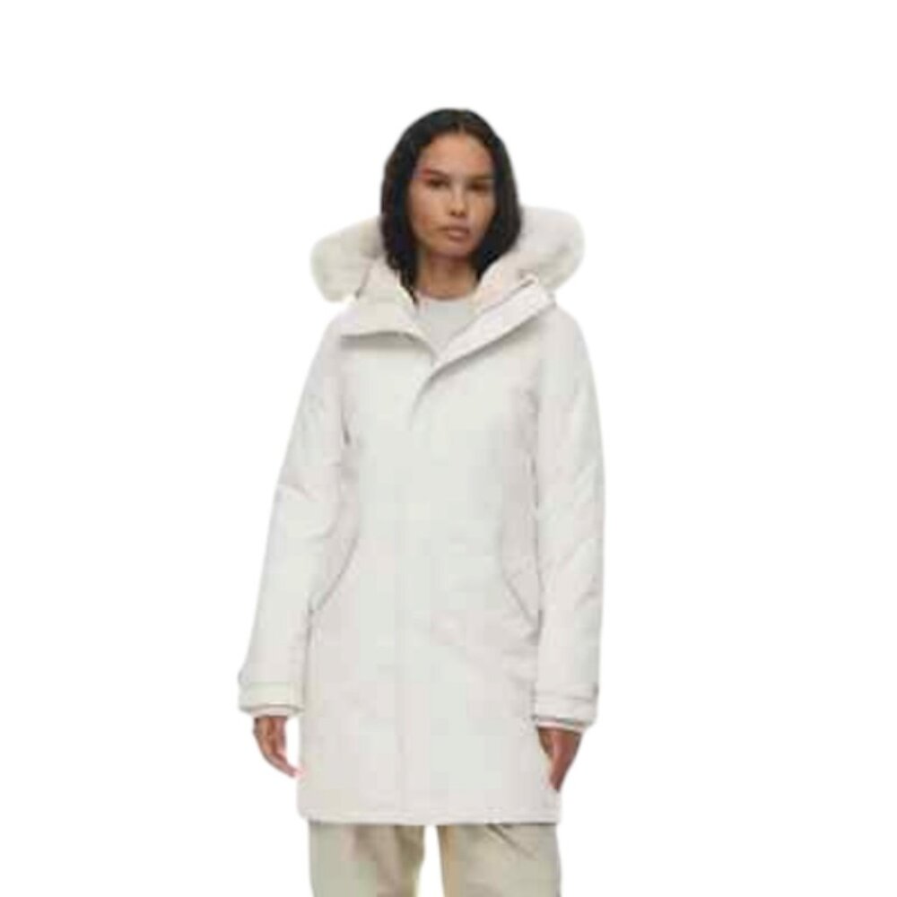 Aritzia TNA Aspen Insulated White Fur Hooded Winter Jacket XS - Picture 1 of 7